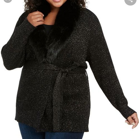 Michael Kors Sweaters - Michael Kors Metallic Faux-Fur Trim Cardigan